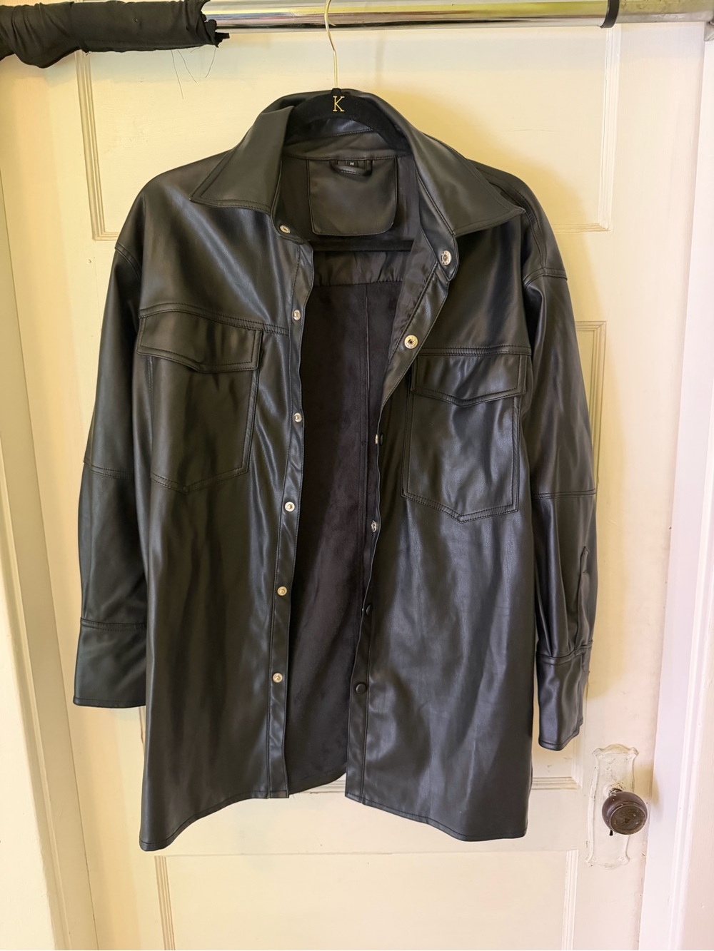 Black Faux Leather Longline Shacket